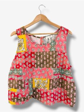 Escape by Habitat Paisley Tank Top Size L Button Back Patchwork Twist Front